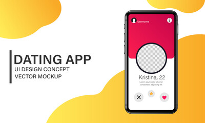 Mobile dating app concept. Phone mockup for mobile application. Colorful advertisement illustration.
