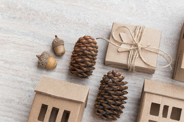 Christmas and zero waste, eco friendly packaging gifts in kraft paper.