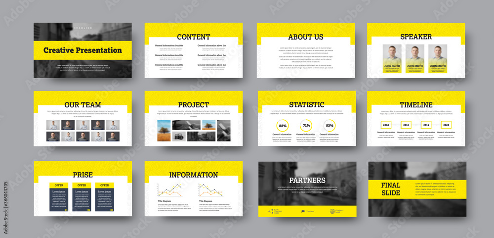 Poster Vector infographic presentation with yellow elements, for statistics, data analytics and business information.