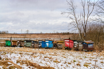 Beehives in winter