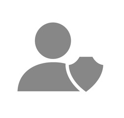 User profile with shield grey icon. Online account protection symbol