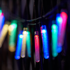 Bright lights hanging in the night garden