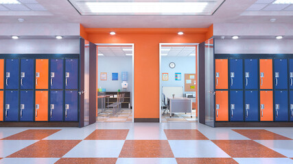 School corridor interior. 3d illustration