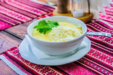 Plate of banosh,traditional Hungarian mountain food.