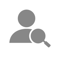 User profile with magnifying glass grey icon. Searching people, employee search symbol