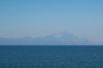 Mount Athos peninsula background. Wallpaper, Copy space