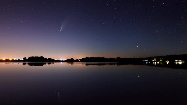 Comet Neowise C/2020 F3 at sunet over the river