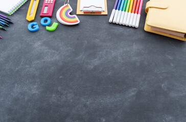 Stationery chalk board. Children kawaii stationery for school.