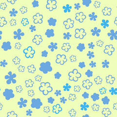Vector seamles pattern small blue flowers on a yellow