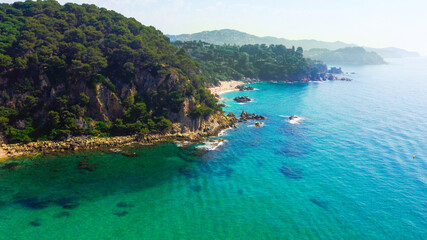 Fototapeta premium Beautiful aerial view of Cala Santa Cristina, Blanes, Costa Brava, Spain