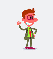 Business man waving while smiling in isolated vector illustration
