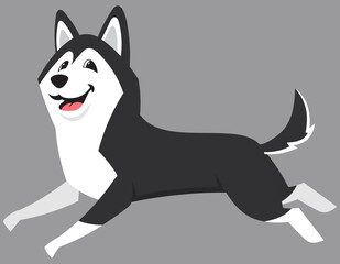 Running Siberian Husky side view. Cute pet in cartoon style.