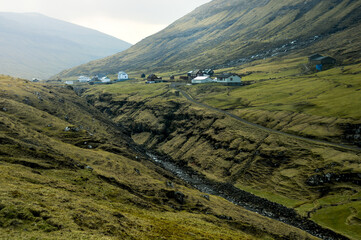 Amazing view in Faroe Islands (Denmark, Europe). Beautiful Panoramic Scene Of Nordic Islands