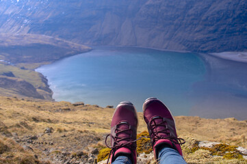 Amazing view in Faroe Islands (Denmark, Europe). Beautiful Panoramic Scene Of Nordic Islands