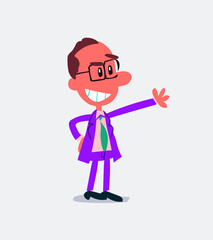 Pleased businessman points to something in isolated vector illustration
