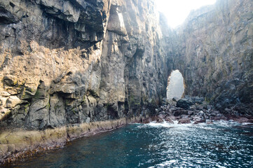 Amazing view in Faroe Islands (Denmark, Europe). Beautiful Panoramic Scene Of Nordic Islands