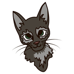 The grey kitten is ironic. Emotional icon. Vector simple flat graphics.