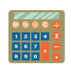 A cartoon-style calculator is isolated on a white background. Vector calculator template in flat style.