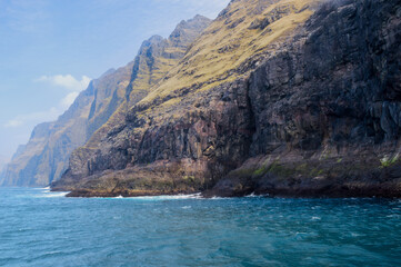 Amazing view in Faroe Islands (Denmark, Europe). Beautiful Panoramic Scene Of Nordic Islands