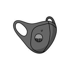 Black face mask with filter, hand drawn vector illustration of a face mask used by people against COVID-19.	
