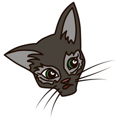 The grey kitten is surprised. Emotional icon. Vector simple flat graphics.