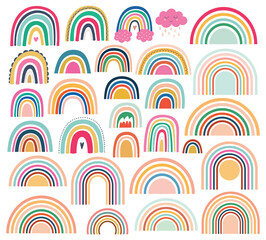 Pastel stylish trendy rainbows vector illustrations	
