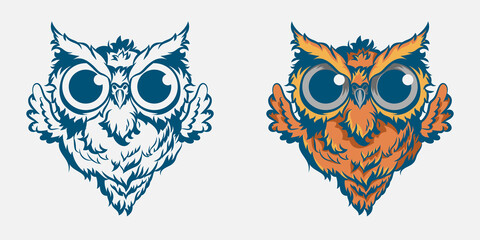 Vintage owl mascot colorful concept in vintage style isolated illustration. - Vector