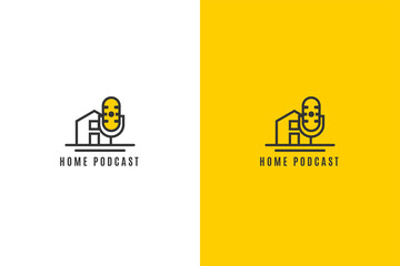 Set of Home podcast logo template design. this brand use combination of house and mic use black and yellow colors. 