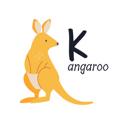 Funny image of a kangaroo and a letter K. Zoo alphabet collection.