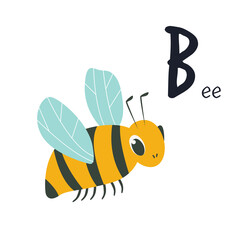 Funny image of a bee and letter B. Zoo alphabet collection.