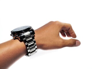 Hand wearing luxury wristwatch