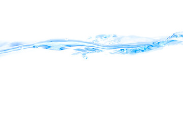 Surface Water wave, transparent blue with bubbles In beautiful nature On a white background