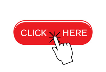 Click here button isolated on white background. Trendy click here button for web site, app, label, banner, sticker, design template, icon and logo. Business concept, vector illustration