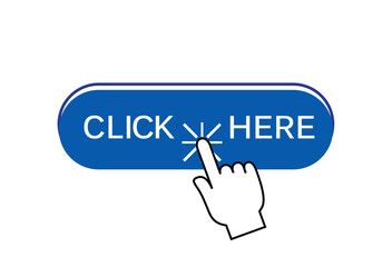 Click here button isolated on white background. Trendy click here button for web site, app, label, banner, sticker, design template, icon and logo. Business concept, vector illustration