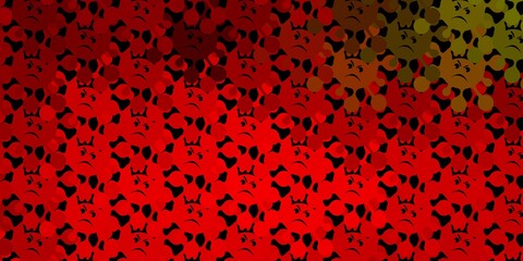 Dark green, red vector background with covid-19 symbols.