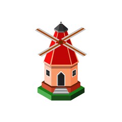 Windmill House Isometric 3D Building Vector Illustration Isolated in White Background