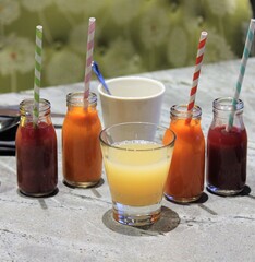 Selection of smoothies and juice