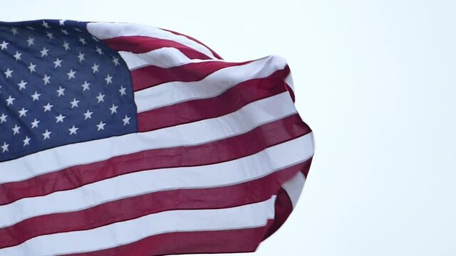 American flag outdoor in wind close up in slow motion