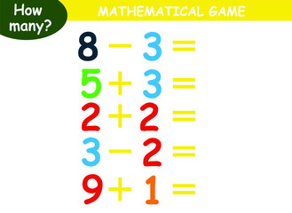 mathematical examples of addition and subtraction. educational page for children.