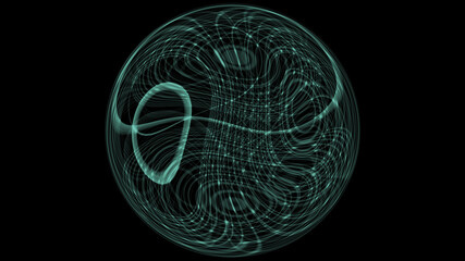 Fototapeta premium Magic ball. Light green ball on a black background with curved lines inside. 3D rendering.