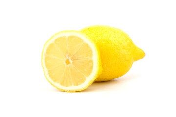 Group of lemons in close up, isolated on white background