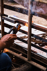 welder connects metal parts to complex structures using electric welding.Selective Focus