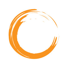 Circle brush stroke vector isolated on white background.Orange enso zen circle brush stroke.For round stamp, seal, ink and paintbrush design template.Grunge hand drawn circle shape,vector illustration
