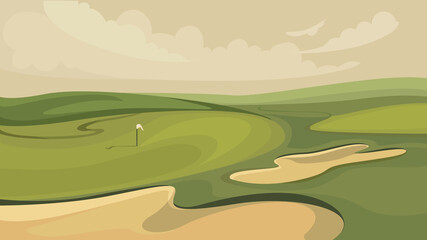 Green golf course. Illustration of outdoor sport.