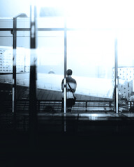 silhouette of a man in a airport