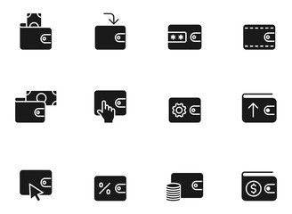 wallet silhouette vector icons isolated on white. wallet icon set for web, mobile apps, ui design and print