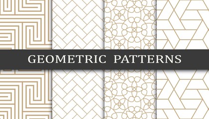 Set of geometric seamless patterns. Abstract geometric graphic design print pattern. Seamless geometric golden lines pattern.