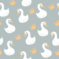 Seamless swan in the crown pattern
