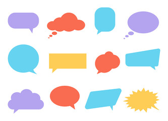 Colorful speech bubbles. Different shapes of blank space for a text. Simple set