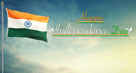 india flag flying high, happy independence day of india